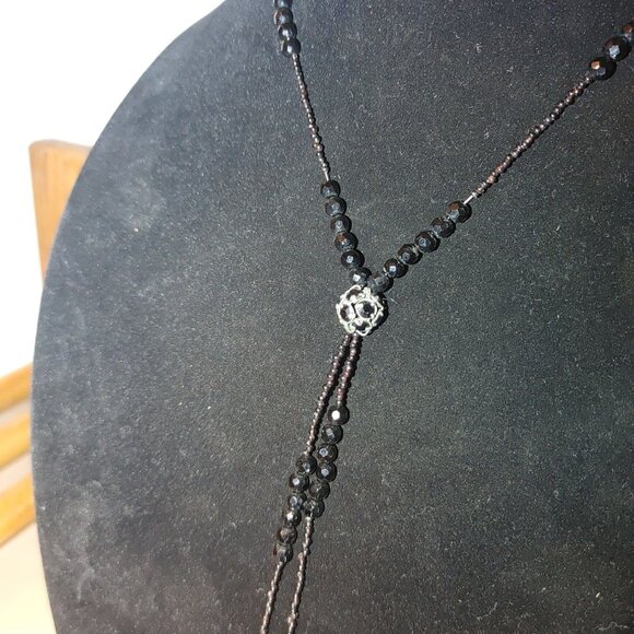 925 Tassels Black Faceted Beaded Necklace Mourning Vintage Victorian Jet Glass - Picture 5 of 16